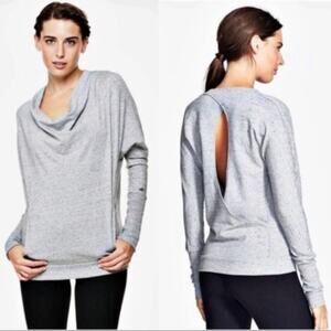 Alo Yoga Sz S Petite Cowl Neck Open Back Pullover Sweatshirt Speckled Grey